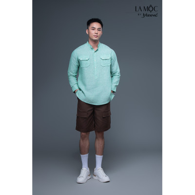 Quần nam kaki nâu đậm ngắn túi hộp