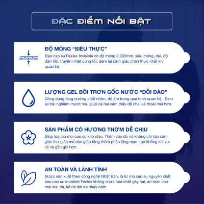 Bao cao su cao cấp OZO Feelex Invisible Cool - Hộp 10 bcs