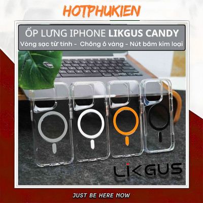 Ốp lưng trong suốt chống ố vàng cho iPhone 15 12 13 14 Pro Max hiệu Likgus CANDY - Ốp chống sốc Nút bấm kim loại, viền bảo vệ camera - Hàng nhập khẩu
