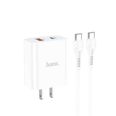 Bộ sạc PD20W Hoco C97 chân dẹt cổng USB và Type- C kèm dây sạc Type-C to Type-C dài 1M cho Android - Hàng chính hãng