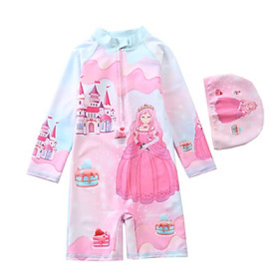 Đồ bơi bé gái liền thân lửng xinh xắn kèm nón 