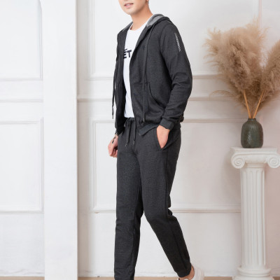 Bộ nỉ hoddie nam ALIGRO kéo khóa có mũ màu ghi đậm BN.17