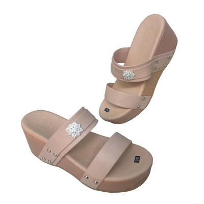 Dép Nữ Quai Ngang Đế Xuồng HÀ NAM Da Bò Thời Trang Cao Cấp 7cm DNU2125