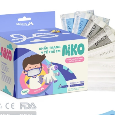 Combo 4 Hộp Khẩu trang trẻ me MiKo cao cấp, có dây đeo mềm không đau tai