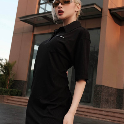 Đầm polo thun đen