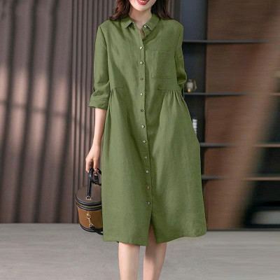 Đầm sơ mi thiết kế style Hàn trẻ trung chất liệu sợi Linen cao cấp, thoáng mát
