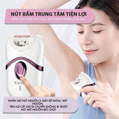 Máy tẩy lông đa năng 2in1 Kemei KM-395 gồm 2 đầu thay thế chuyên dụng nhổ lông, cạo lông, sử dụng toàn thân - Chính hãng