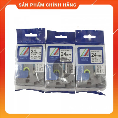 [Combo 5 hộp] Nhãn In đa lớp Tz2-m951 - Đen nền bạc 24mm x 8m - Hàng nhập khẩu