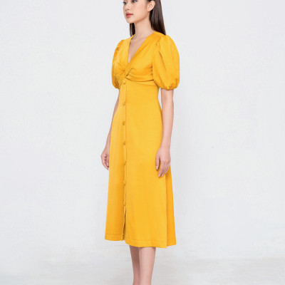 De Leah - Đầm ôm midi xoắn nơ ngực Vàng