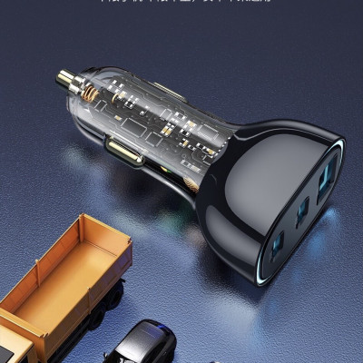 Bộ sạc xe hơi Wiwu 3 In 1 Car Charger Dual USB C + USB A PC700 cho điện thoại sạc nhanh, hỗ trợ sạc 3 cổng một lúc, thiết kế trong suốt - Hàng chính hãng