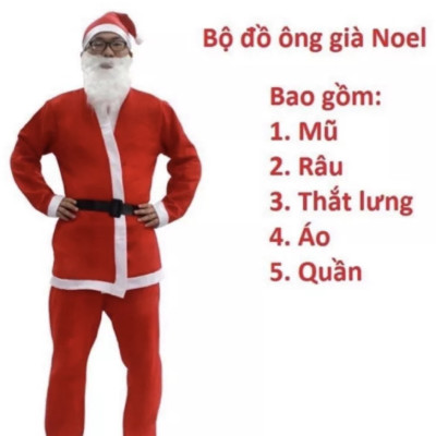 Bộ trang phục ông già Noel nhung 7 món/ quần áo ông già Noel hoá trang giáng sinh