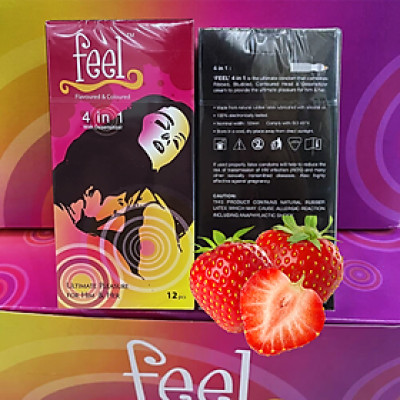 Bao cao su Feel 4 in 1 | Bao cao su kéo dài thời gian, size 52mm, hộp 12 bao