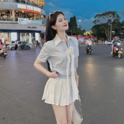 SET ÁO SỌC PHỐI CHÂN VÁY COÔTN LẠNH(CÓ LÓT QUẦN) MÀU Y HÌNH
