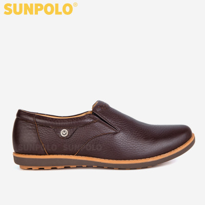 Giày Mọi Nam Da Bò SUNPOLO SUMU01 - Nâu