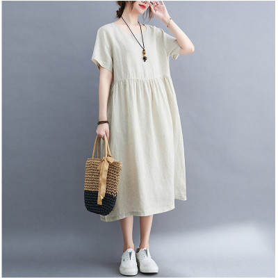 Đầm Suông Cổ Tròn Tay Cộc Dáng Dài Chất Đũi Mềm Mại Haint Boutique