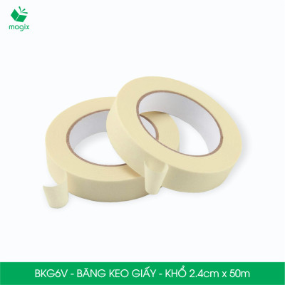 BKG6V - Block 12 cuộn băng keo giấy khổ 2.4cm x 50m - Băng dính giấy viết được, chặn màu sơn
