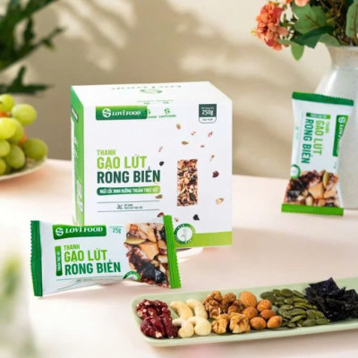 Thanh Gạo Lứt Rong Biển Lovifood 250g (10 gói x 25g) - Cung Cấp Vitamin và Khoáng Chất, Giúp Cân Đối Dinh Dưỡng, Tốt Cho Sức Khỏe, Bổ Sung Chất Đạm và Chất Xơ, Tốt Cho Tim Mạch, Huyết Áp - Người Ăn Kiêng, Ăn chay, Người Tập Gym, Yoga, Giảm Cân, Tiểu Đường