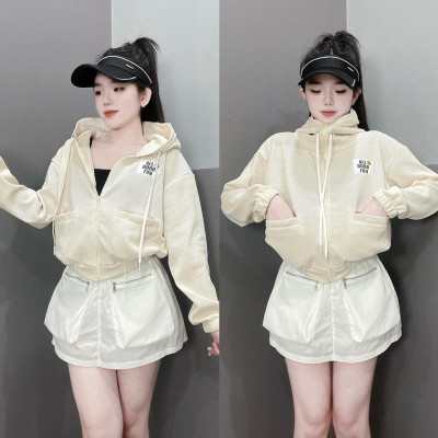 Áo khoát của nữ Thun Gân Thêu Mặt Cười 4 Túi thời trang ngộ nghĩnh-A2075