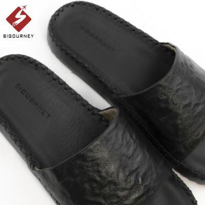 Dép Nam Quai Ngang Da Bò Thật Cao Cấp Đế Khâu Chắc Chắn SIGOURNEY DN-110 Bảo Hành 18 Tháng