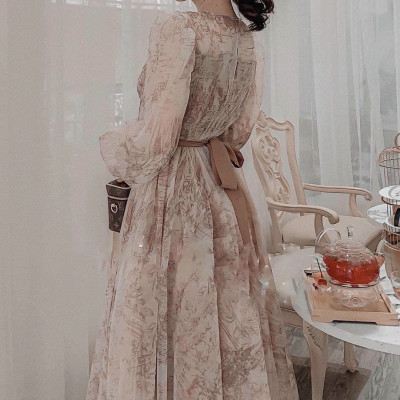 Đầm xòe tơ lụa phối voan