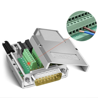 Đầu bấm cổng DB15 đực male bắt vít kèm vỏ ốp kẽm chân đồng mạ vàng 24K HD-LINK YL-JM002-15M. Hàng chính hãng !!!