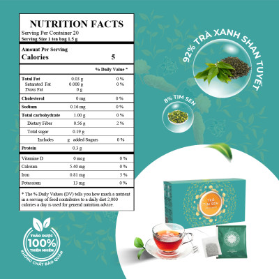Trà Tim Sen Túi Lọc SunBeleaf - TP030S - Trà Tim Sen Trị Mất Ngủ - Hàng chính Hãng