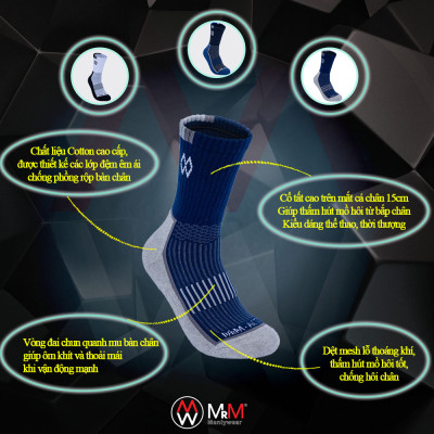 Hộp 5 đôi tất thể thao đá bóng, tennis, cầu lông, chạy bộ chống trơn trượt sợi cotton MRM Manlywear - CB5TTTCDMM