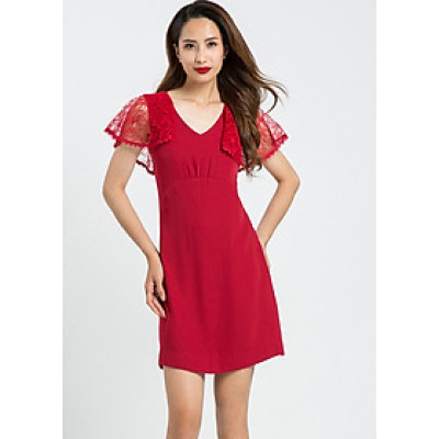 Đầm Tay Ren Hity DRE086 (Đỏ Auburn)