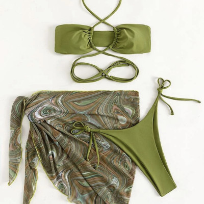 Bộ đồ bơi mới Sexy Velvet Vải co giãn đầy đủ ba mảnh