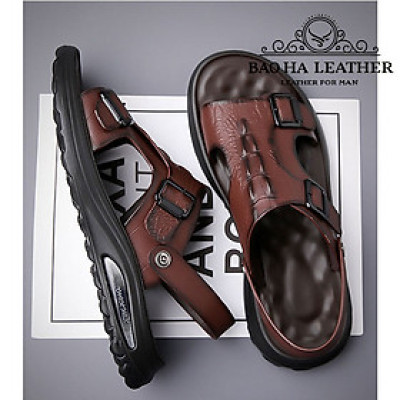 Dép nam quai ngang da dập nổi BHD7100 Dép quai hậu nam