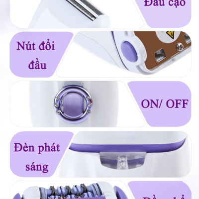 Máy tẩy lông tẩy và nhổ lông toàn thân, cạo lông tay chân, tẩy sạch lông vùng bikini sử dụng pin sạc chuyên nghiệp điều chỉnh 2 Đầu Thay Thế