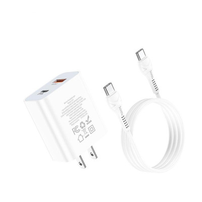 Bộ sạc PD20W Hoco C97 chân dẹt cổng USB và Type- C kèm dây sạc Type-C to Type-C dài 1M cho Android - Hàng chính hãng