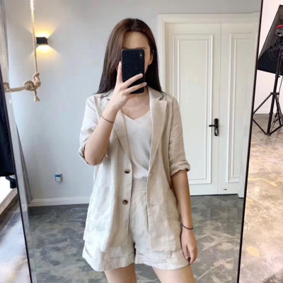 Set bộ nữ gồm áo blazer và quần short thanh lịch, trẻ trung, chất Linen cao cấp Đũi Việt