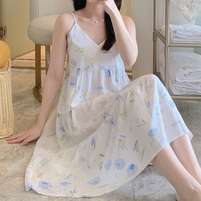 Váy 2 dây cho nữ mặc nhà vải lanh mềm mát, dáng xòe, nhiều họa tiết, freesize từ 45 đến 75 kg