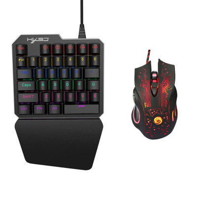 Bộ bàn phím chuột HXSJ J100 + A885 35 phím Mini USB có dây 5500DPI 6 nút LED Bộ bàn phím chơi game quang học 