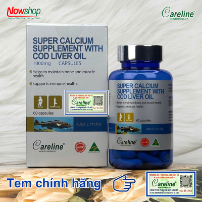 Super Calcium Supplement With Cod Liver Oil 1000mg Careline hộp 60 viên bổ sung canxi và omega 3