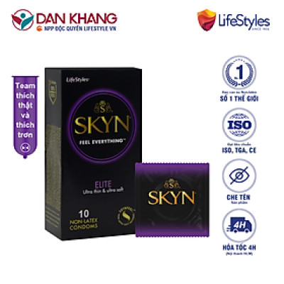 Bao cao su LifeStyles SKYN Elite Non-latex cao cấp siêu mỏng siêu mềm cảm giác chân thật không gây dị ứng không mùi cao su size 53mm - Hộp 10 bao - Xuất xứ Úc ( Hàng Chính Hãng )