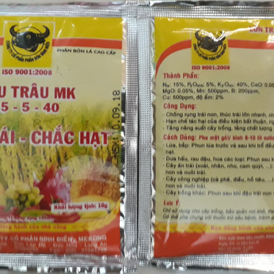 Phân bón lá đầu trâu MK NPK 15-5-40 giúp lớn trái - chắc hạt - cây khỏe