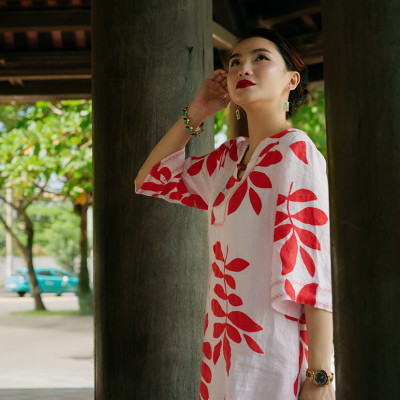 Đầm Suông Linen Thêu Phúc DRE233 thời trang thiết kế Hity