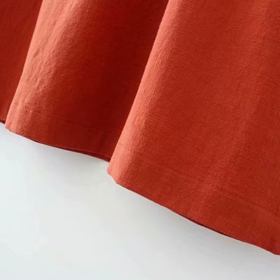Đầm linen suông nữ cổ V đính cúc, kèm dây thắt eo phong cách công sơ Haint Boutique Da164