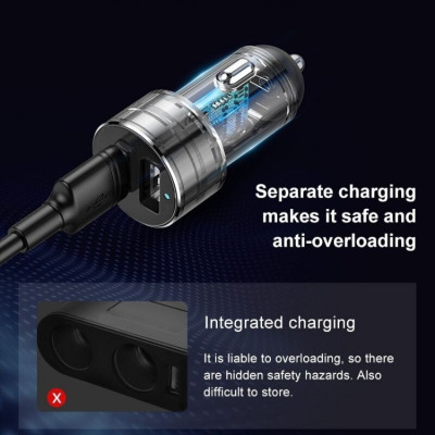 Tẩu sạc Baseus High Efficiency 1 to 2 Cigarette Lighter đa năng tích hợp bộ chia cổng sạc- hàng chính hãng