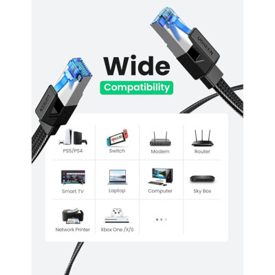 Ugreen UG40172NW190TK 3m 40Gbps 2000mhz dây dẹt Nylon Braided Màu Đen Cáp mạng Cat8 - HÀNG CHÍNH HÃNG