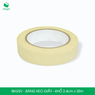 BKG5V - Block 12 cuộn băng keo giấy khổ 2.4cm x 25m - Băng dính giấy viết được, chặn màu sơn