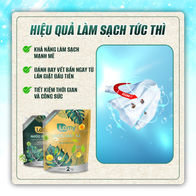 [MUA 1 TẶNG 1] Nước Giặt Xả Lamy EcoWipes Túi 2KG Hương Nước Hoa Thơm Lâu Sạch Nhanh Làm Mềm Vải 3IN1 (2 TÚI)