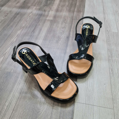 Sandal nữ da bóng có đúp trước ROSATA RO670 cao 7p - Đen, Trắng - BKSTORE