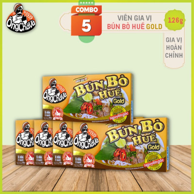 Combo 5 Hộp Viên Gia Vị Bún Bò Huế Ông Chà Và 126g (Hue Beef Rice Noodle Soup Cubes)
