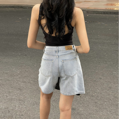 Quần short jean nữ lưng cao regular fit Aaa Jeans Alice Blue