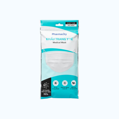 Khẩu trang y tế 3 lớp Pharmacity (Gói 10 cái) màu trắng