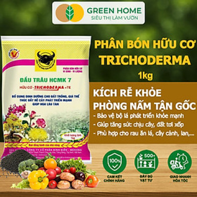 Phân Bón Hữu Cơ Trichoderma Greenhome, Đầu Trâu, Bao 1kg, Dạng Viên,Chuyên Hoa và Cây Cảnh