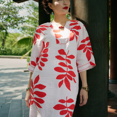 Đầm Suông Linen Thêu Phúc DRE233 thời trang thiết kế Hity